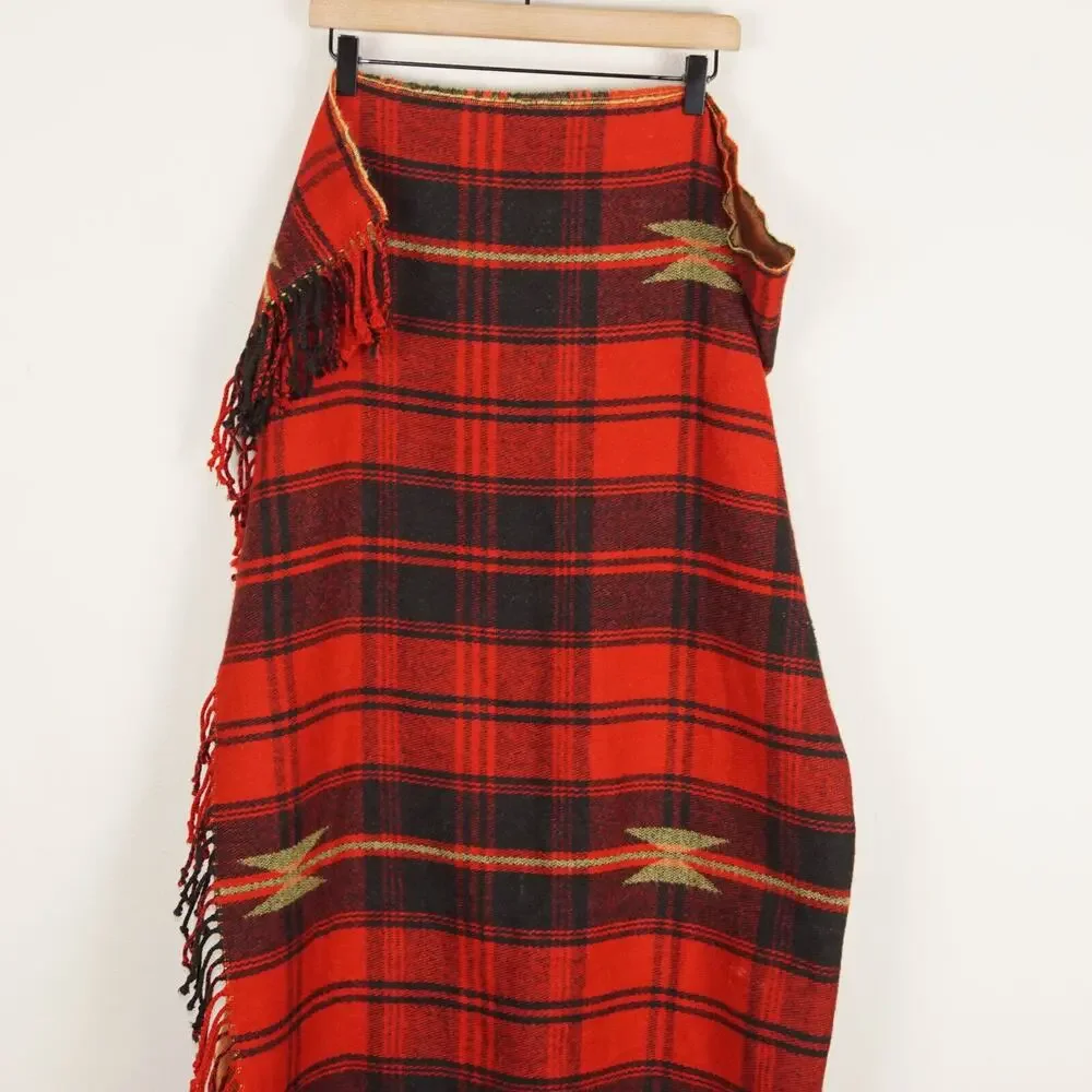 Pottery Barn 50 in x 50 in Red Black Tartan Plaid Fringe Throw Blanket